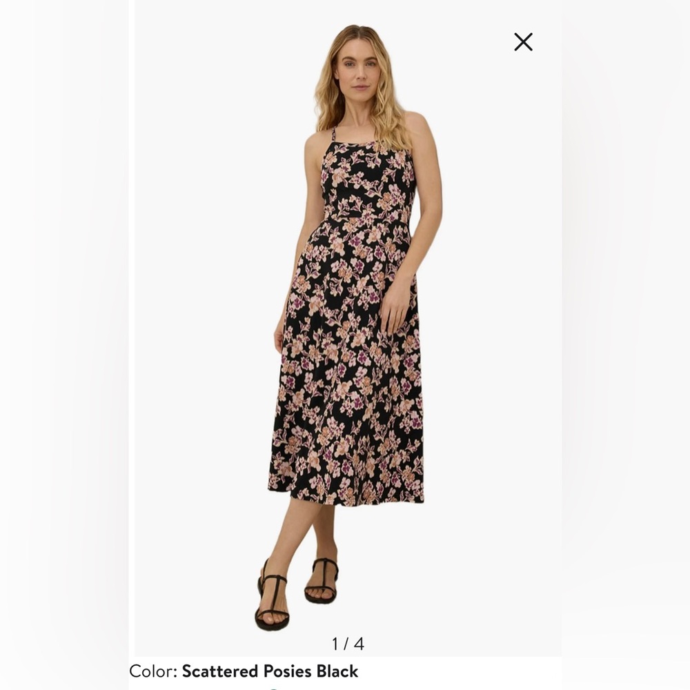 PACT Organic Cotton Fit & Flare Midi Dress Scattered Posies Black Size Large